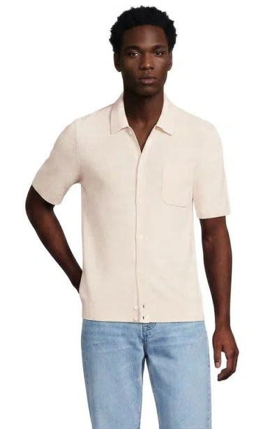 Lands' End Short Sleeve Texture Stitch Button Through Sweater Polo In Neutral