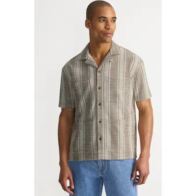 Lands' End Short Sleeve Textured Jacquard Camp Collar Shirt In Brown