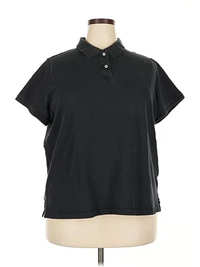 Pre-owned Lands' End Short Sleeve Top Black Collared Neckline Tops