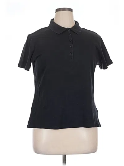 Pre-owned Lands' End Short Sleeve Top Black Collared Neckline Tops