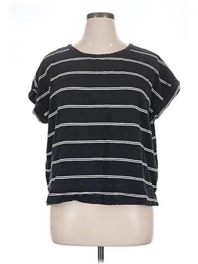 Pre-owned Lands' End Short Sleeve Top Black Stripes Pattern Boatneck Tops