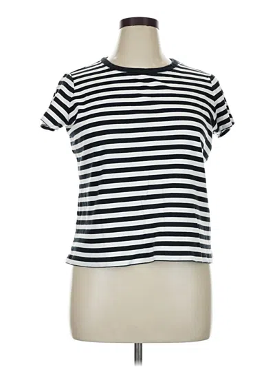 Pre-owned Lands' End Short Sleeve Top Black Stripes Pattern Boatneck Tops