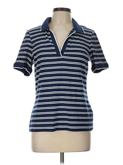 Pre-owned Lands' End Short Sleeve Top Blue Collared Neckline Tops
