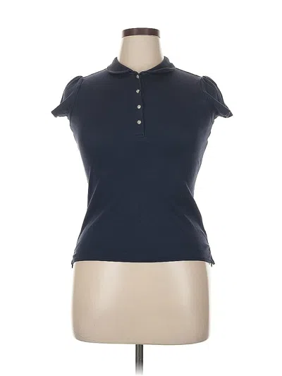 Pre-owned Lands' End Short Sleeve Top Blue Keyhole Neckline Tops