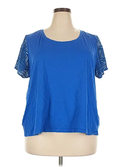 Pre-owned Lands' End Short Sleeve Top Blue Scoop Neck Tops
