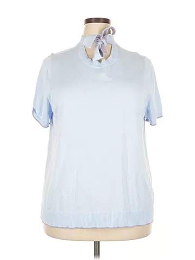 Pre-owned Lands' End Short Sleeve Top Blue Solid Pattern Crew Neck Tops