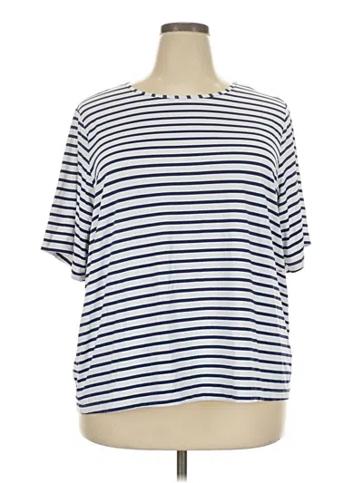 Pre-owned Lands' End Short Sleeve Top Blue Stripes Pattern Boatneck Tops