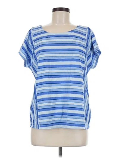 Pre-owned Lands' End Short Sleeve Top Blue Stripes Pattern Boatneck Tops