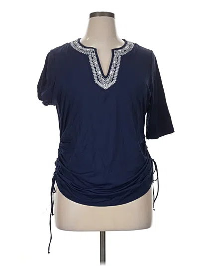 Pre-owned Lands' End Short Sleeve Top Blue V Neck Tops