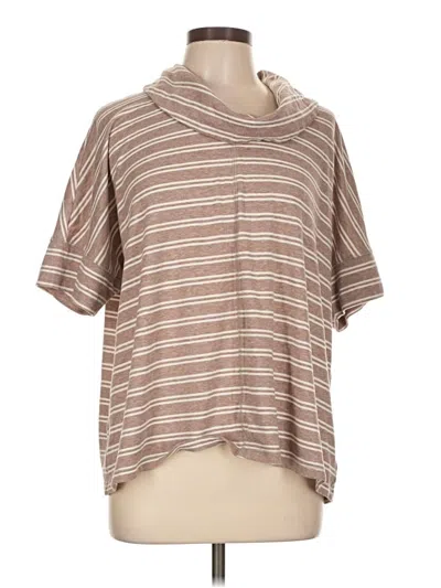 Pre-owned Lands' End Short Sleeve Top Brown Stripes Pattern Cowl Neck Tops