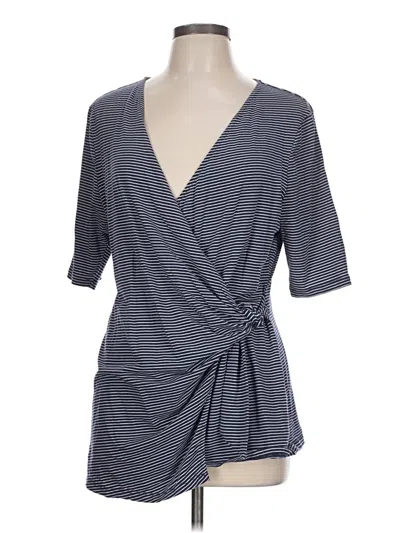 Pre-owned Lands' End Short Sleeve Top Gray Plunge Neckline Tops