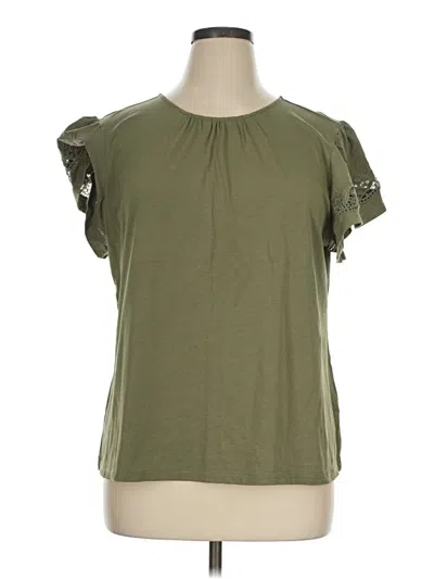 Pre-owned Lands' End Short Sleeve Top Green Keyhole Neckline Tops