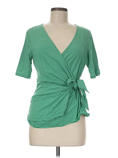 Pre-owned Lands' End Short Sleeve Top Green Plunge Neckline Tops