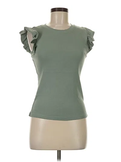 Pre-owned Lands' End Short Sleeve Top Green Ruffles Neckline Tops