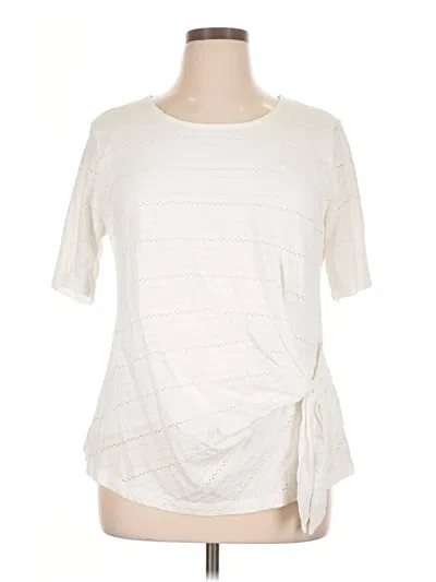 Pre-owned Lands' End Short Sleeve Top Ivory Crew Neck Tops
