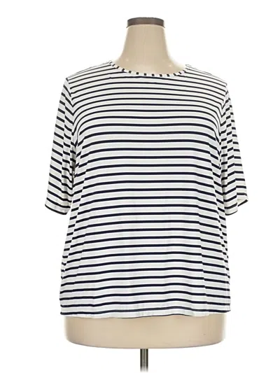 Pre-owned Lands' End Short Sleeve Top Ivory Stripes Pattern Boatneck Tops