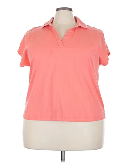 Pre-owned Lands' End Short Sleeve Top Orange Collared Neckline Tops