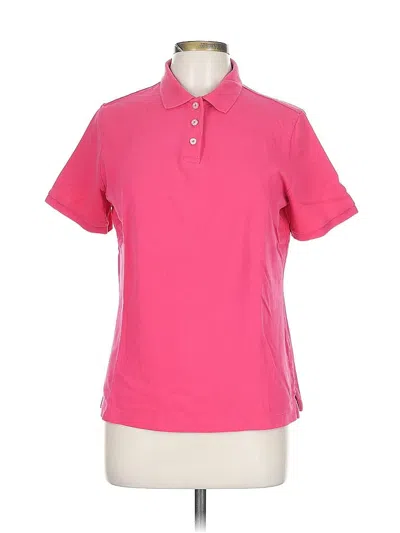 Pre-owned Lands' End Short Sleeve Top Pink Collared Neckline Tops