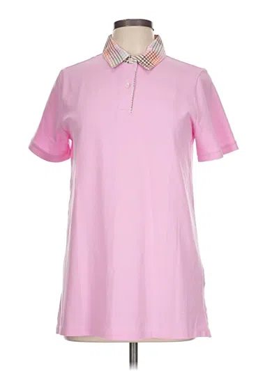 Pre-owned Lands' End Short Sleeve Top Pink Collared Neckline Tops