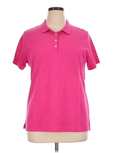 Pre-owned Lands' End Short Sleeve Top Pink Collared Neckline Tops