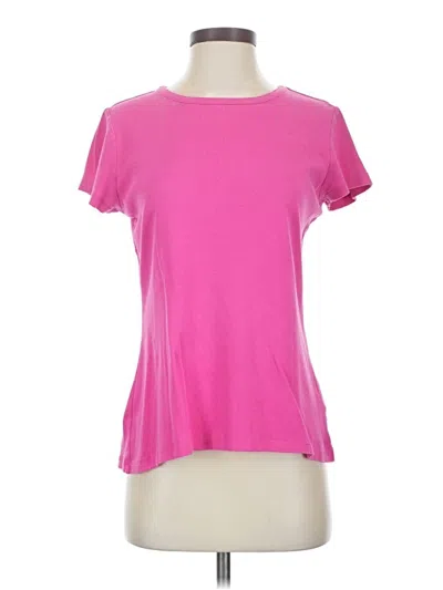 Pre-owned Lands' End Short Sleeve Top Pink Solid Pattern Scoop Neck Tops