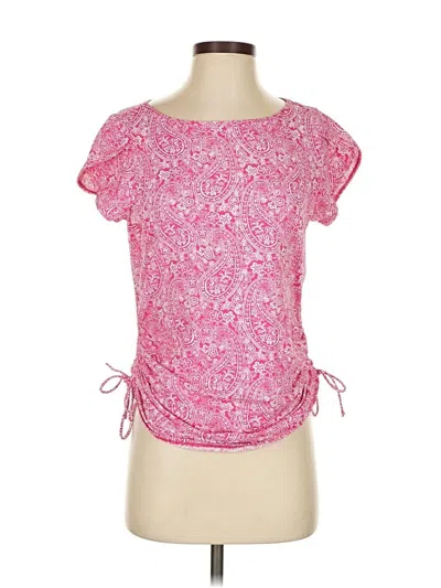 Pre-owned Lands' End Short Sleeve Top Pink Sweetheart Neckline Tops