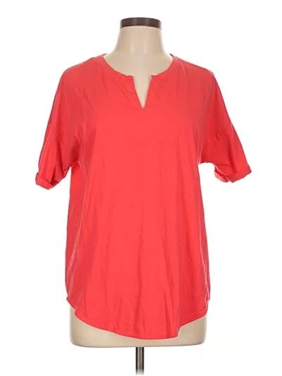 Pre-owned Lands' End Short Sleeve Top Red Keyhole Neckline Tops