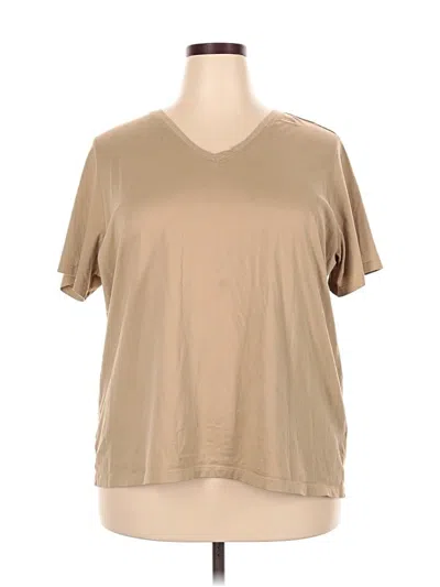 Pre-owned Lands' End Short Sleeve Top Tan V Neck Tops In Brown