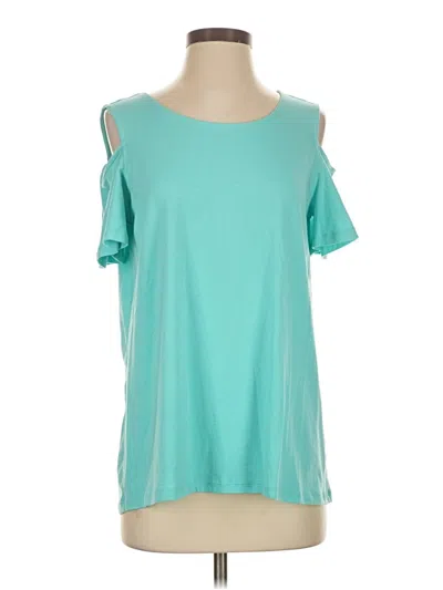 Pre-owned Lands' End Short Sleeve Top Teal Cold Shoulder Neckline Tops In Blue