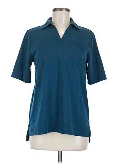 Pre-owned Lands' End Short Sleeve Top Teal Collared Neckline Tops In Blue