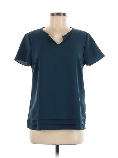 Pre-owned Lands' End Short Sleeve Top Teal V Neck Tops In Blue