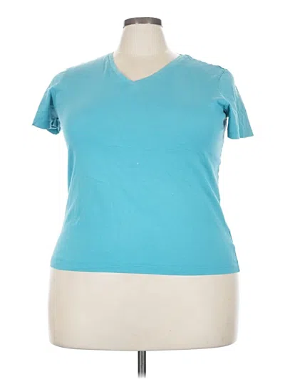 Pre-owned Lands' End Short Sleeve Top Teal V-neck Tops