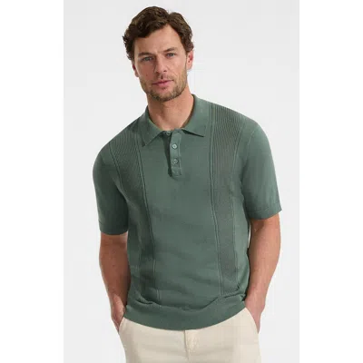 Lands' End Short Sleeve Vertical Rib Button Down Sweater Polo In Green