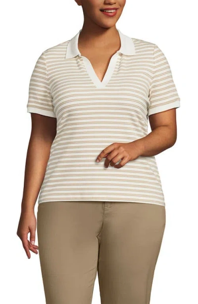 Lands' End Short Sleeve Wide Rib Polo In Neutral
