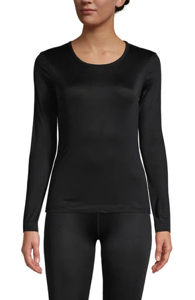 Lands' End Silk Interlock Long Sleeve Crewneck Long Underwear Top In Black