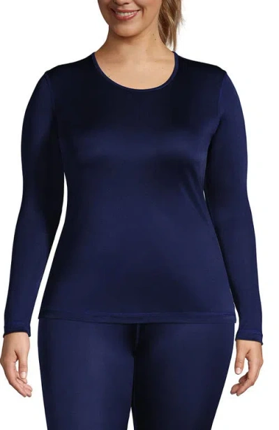 Lands' End Silk Interlock Long Sleeve Crewneck Long Underwear Top In Blue