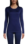 Lands' End Silk Interlock Long Sleeve Crewneck Long Underwear Top In Deep Sea Navy