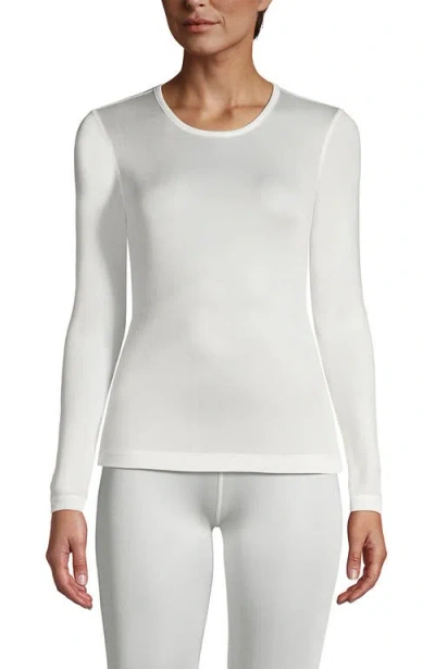 Lands' End Silk Interlock Long Sleeve Crewneck Long Underwear Top In Ivory