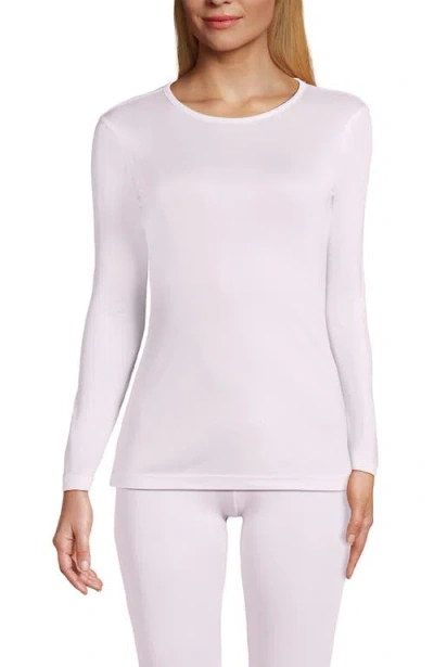 Lands' End Silk Interlock Long Sleeve Crewneck Long Underwear Top In Pink Frost