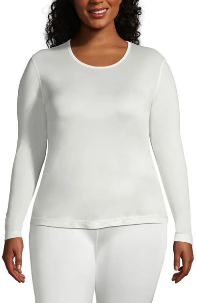 Lands' End Silk Interlock Long Sleeve Crewneck Long Underwear Top In White