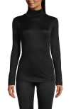 Lands' End Silk Interlock Turtleneck Long Underwear Top In Black