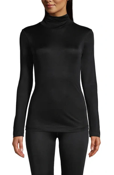 Lands' End Silk Interlock Turtleneck Long Underwear Top In Black