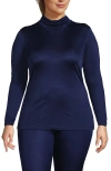 Lands' End Silk Interlock Turtleneck Long Underwear Top In Blue