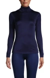 Lands' End Silk Interlock Turtleneck Long Underwear Top In Deep Sea Navy