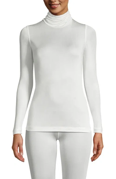 Lands' End Silk Interlock Turtleneck Long Underwear Top In Ivory