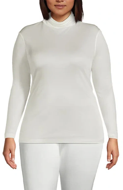 Lands' End Silk Interlock Turtleneck Long Underwear Top In White