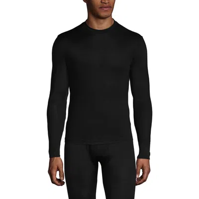 Lands' End Silk Long Underwear Crew Neck In Black