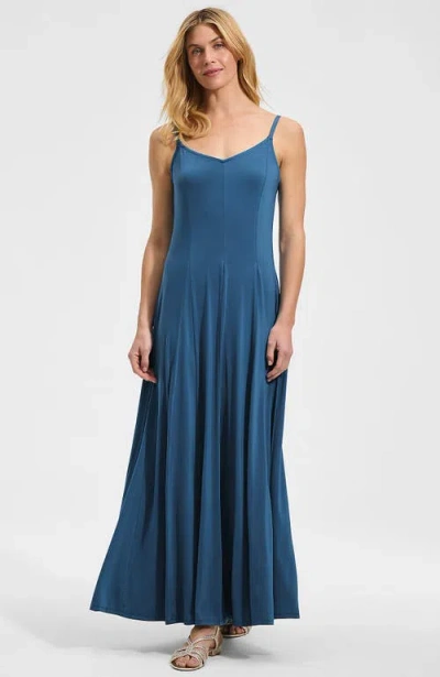 Lands' End Silky Knit Godet Maxi Dress In Blue