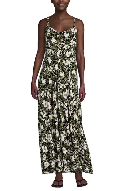 Lands' End Silky Knit Godet Maxi Dress In Green