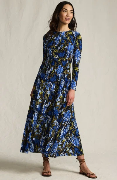 Lands' End Silky Knit Ruched Maxi Dress In Blue